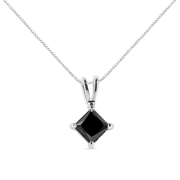 .925 Sterling Silver 1.0 cttw Treated Black Princess Diamond Solitaire